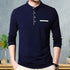 Men Navy Blue Henley Full Sleeve T-Shirt